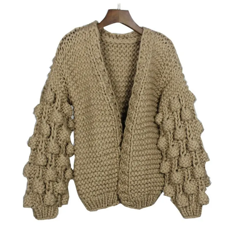 Fitshinling Bohemian Puff Sleeve Cardigan Sweater Women Knitwear Winter Coat 9 Colors Solid Slim Fashion Cardigans For Women