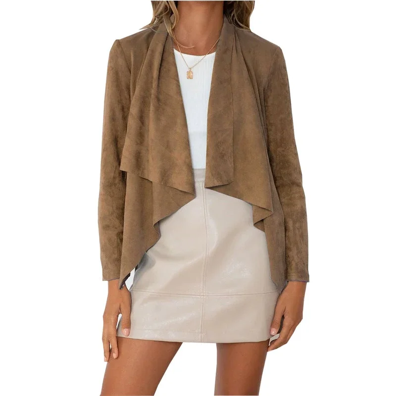 Asymmetrical Long Sleeve Suede Coat