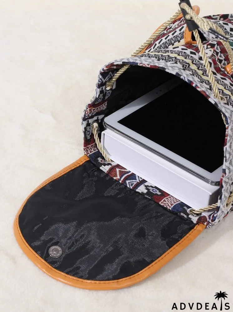 Geometric Graphic Multi-compartment Flap Backpack