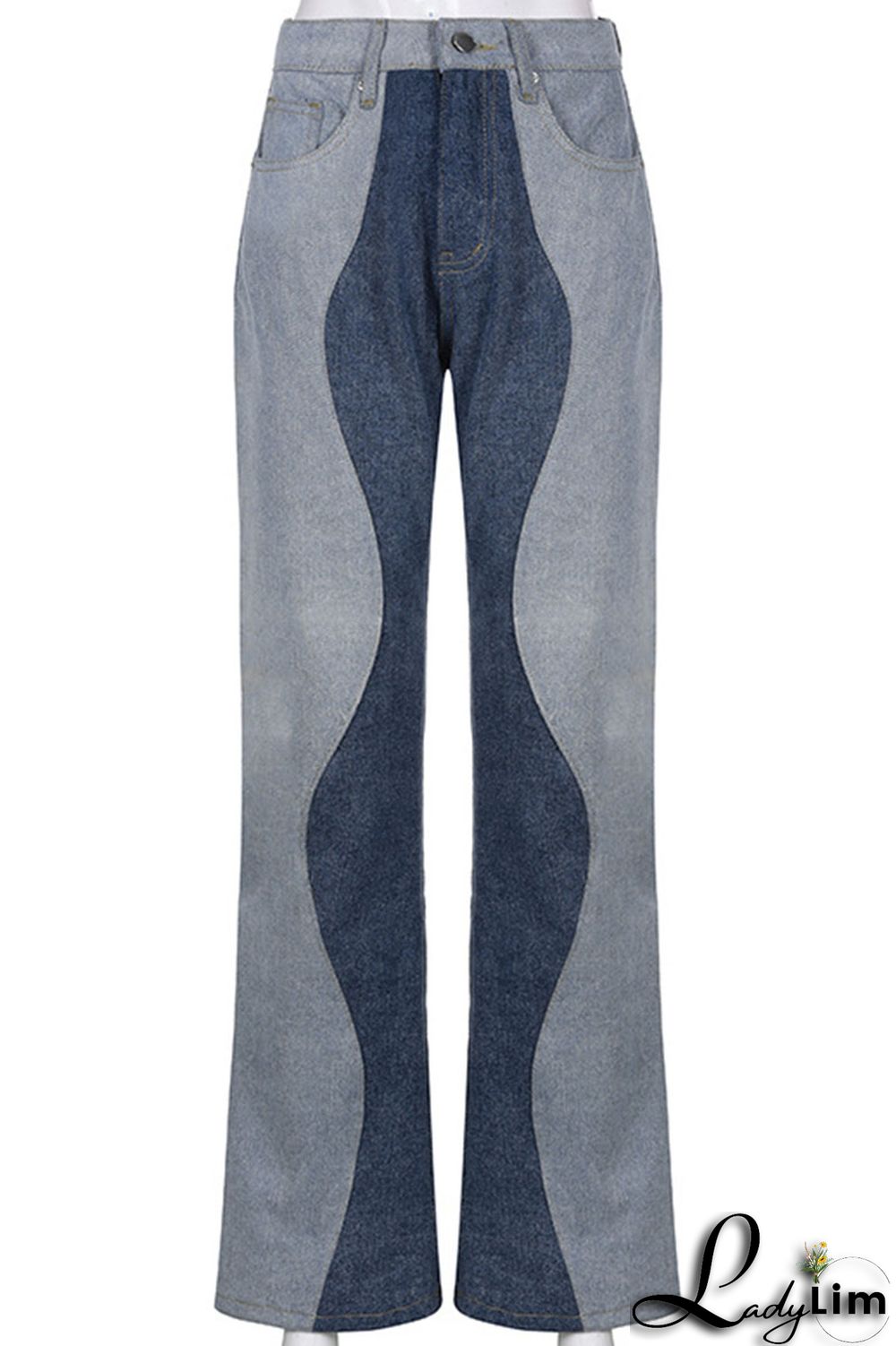 Blue Casual Street Solid Split Joint High Waist Denim Jeans