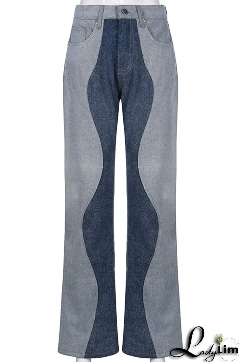 Blue Casual Street Solid Split Joint High Waist Denim Jeans