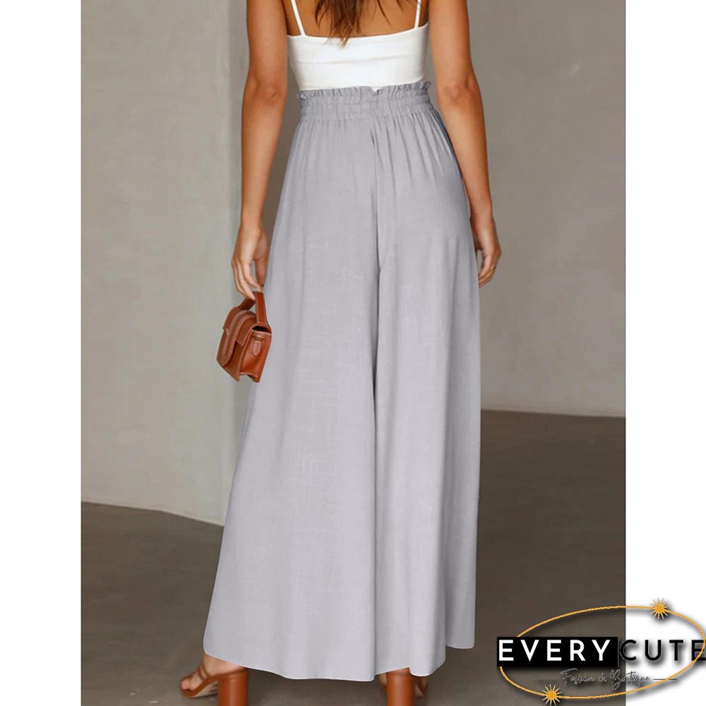Light Gray Elatic Belt Wide Leg Long Culotte