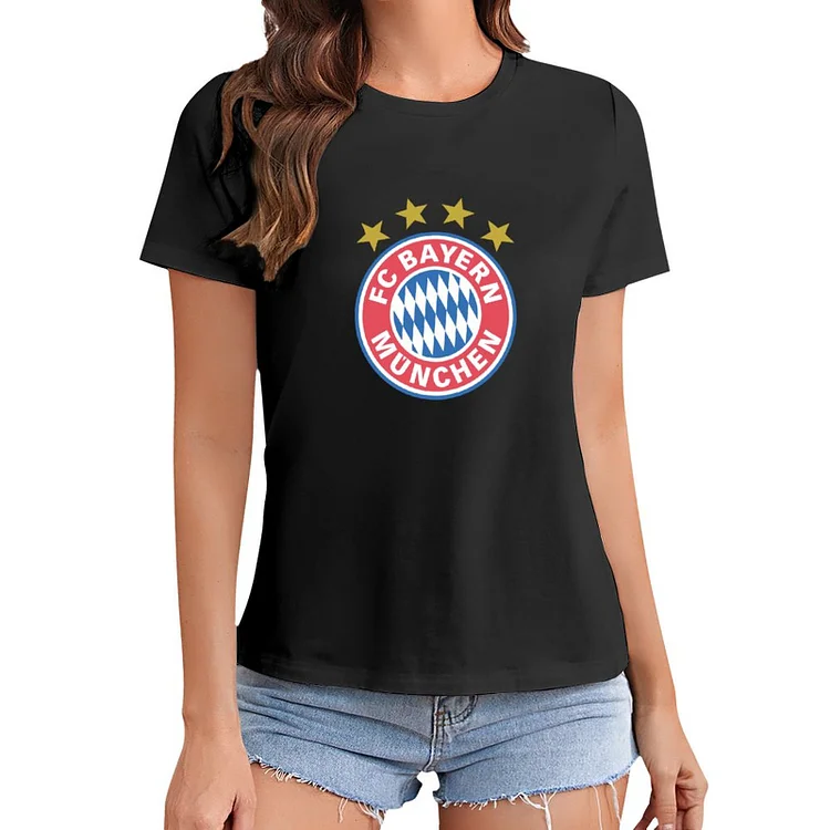 Bayern Munich White Letters T-Shirt À Col Rond À Manches Courtes Gildan Pour Femme