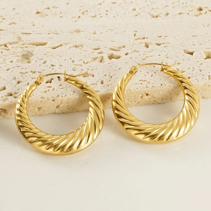 1 Pair Modern Style Minimalist Round Plating 304 Stainless Steel 18K Gold Plated Hoop Earrings