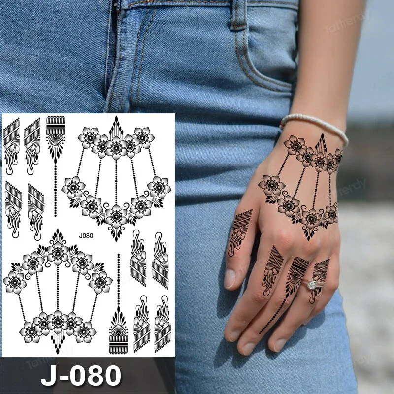 Sdrawing Temporary Tattoo Sticker Henna Mehndi Totem Flash Tatto Butterfly Flower Hand Fingers Body Art Arm Fake Tatoo Women
