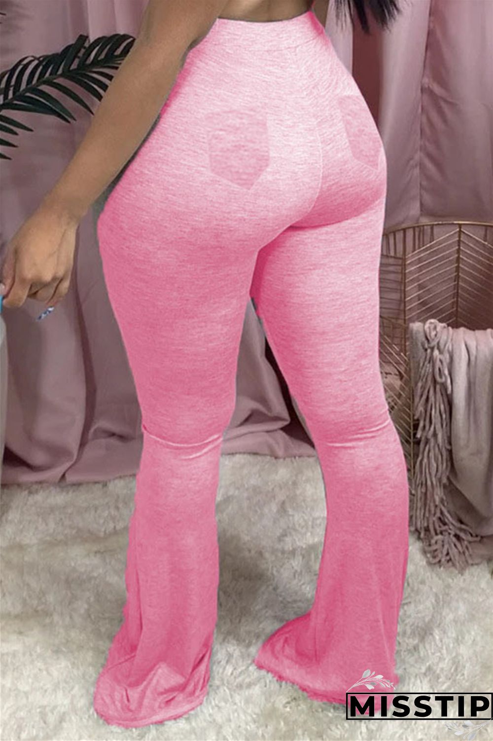 Dark Gray Elastic Fly Mid Solid Boot Cut Pants Bottoms