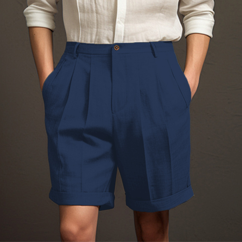 Men's Striped Drawstring Elastic Waist Cotton and Linen Beach Casual Shorts