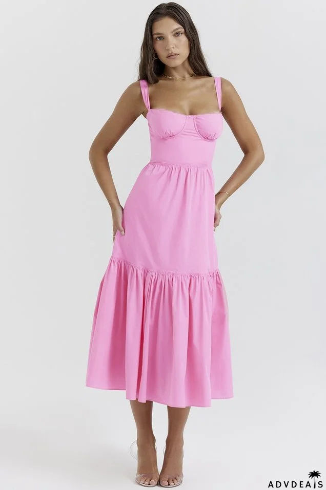 Elia French Stylish Pink Midi Sundress