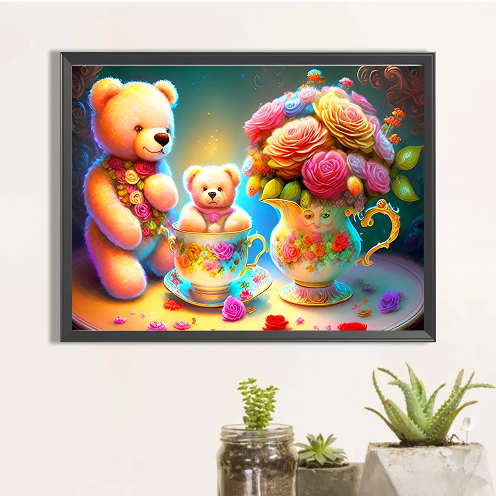 Full Round Diamond Painting 40*30cm - Roses And Teddy Bear