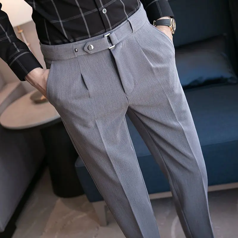 Men's Summer Pants Slim Fit 9 Cropped Business Straight Elastic Social Tailoring Male Suit Trousers Tressed Stretch Formal Cheap | Mayfirstaudio