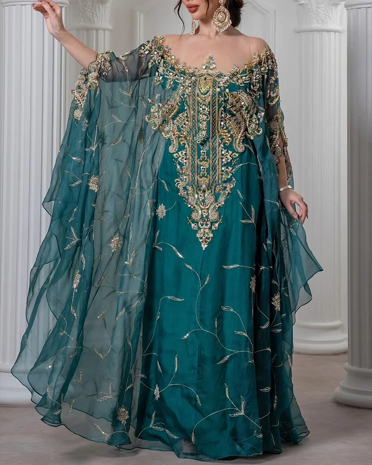 Women's Mesh Embroidered Kaftan Dress