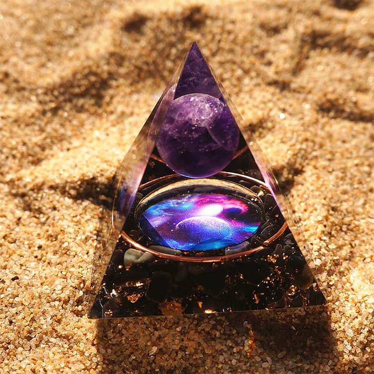 Amethyst Sphere With Obsidian Reki Orgone Pyramid
