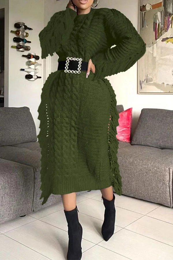 Tassel Patchwork Whimsical Knitted Midi Dress