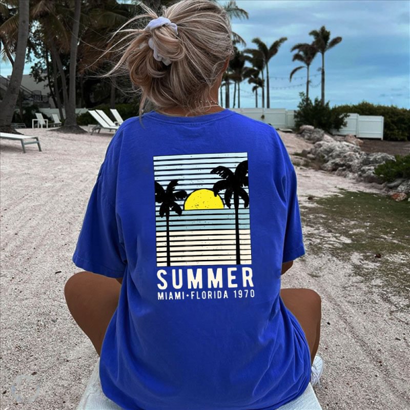 Women's Summer Miami Florida Print Loose T-Shirt