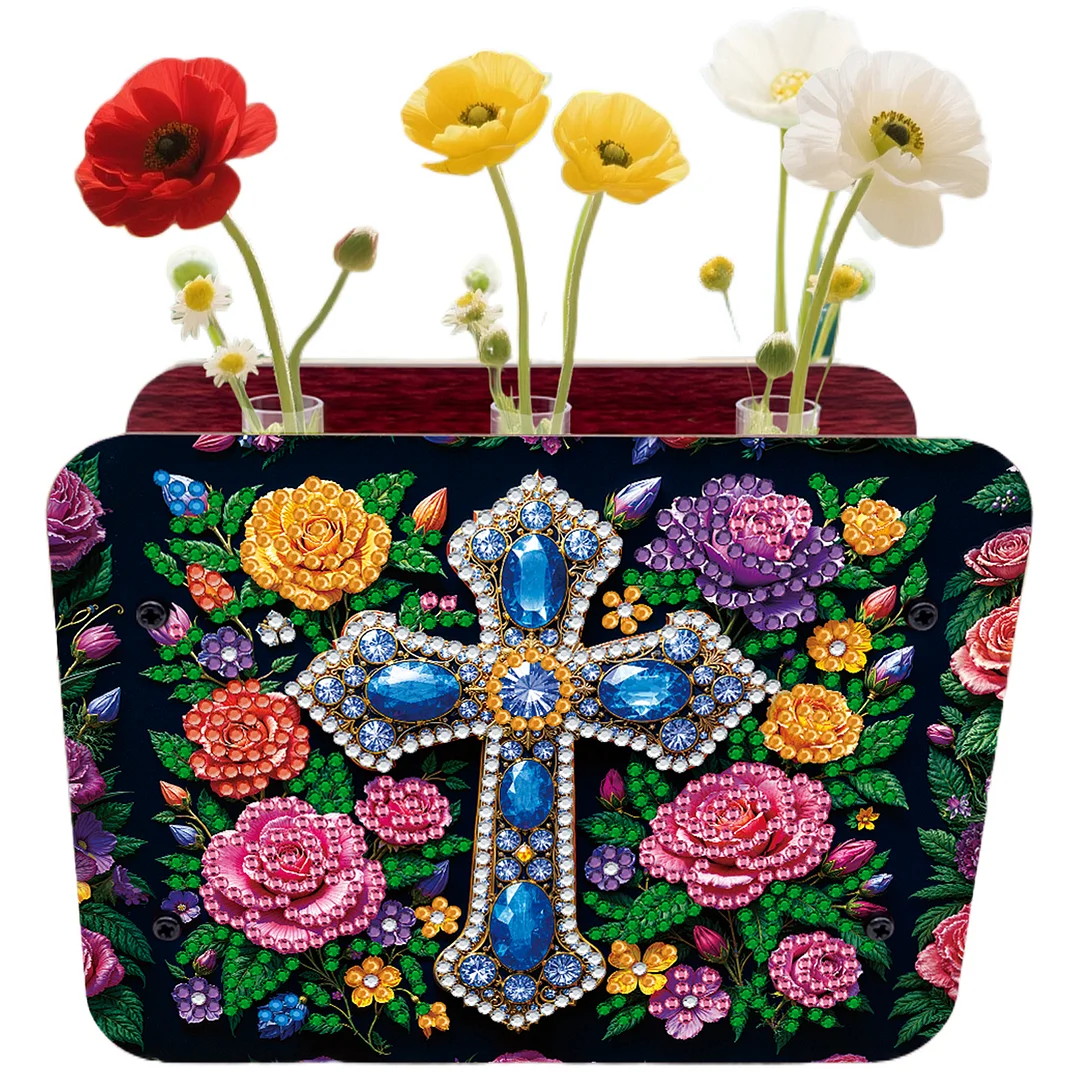 Cross DIY Flower Vase Wooden Double Sided Desktop Diamond Art Kit for Home Decor