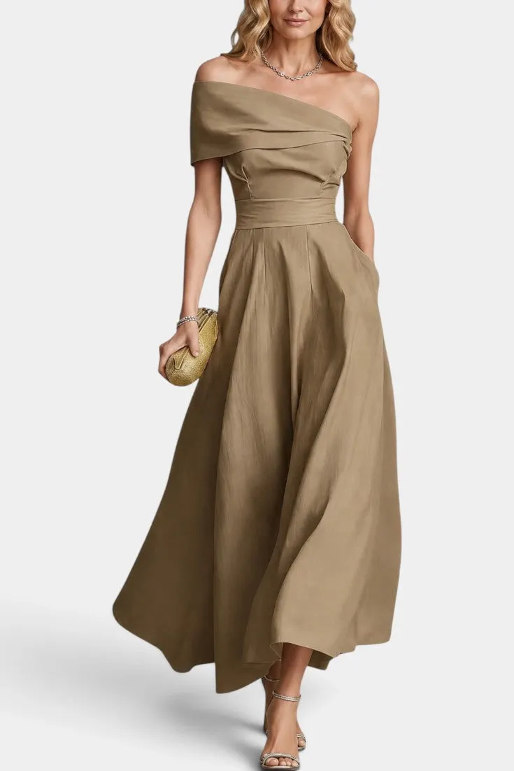 Asymmetrical One-Shoulder Maxi with Draped Bodice