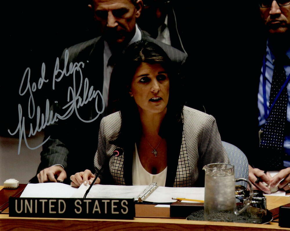 NIKKI HALEY SIGNED AUTOGRAPH 8X10 Photo Poster painting - DONALD TRUMP UN AMBASSADOR, 2024 PRES?