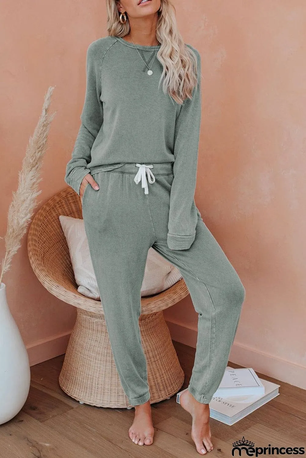 Raglan Sleeve Top And Pants Loungewear Set