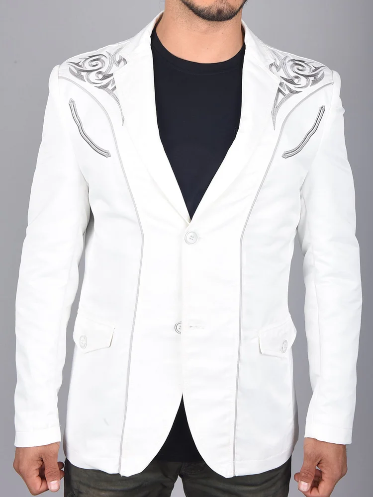 Men's Two Button Suede Embroidered Blazer