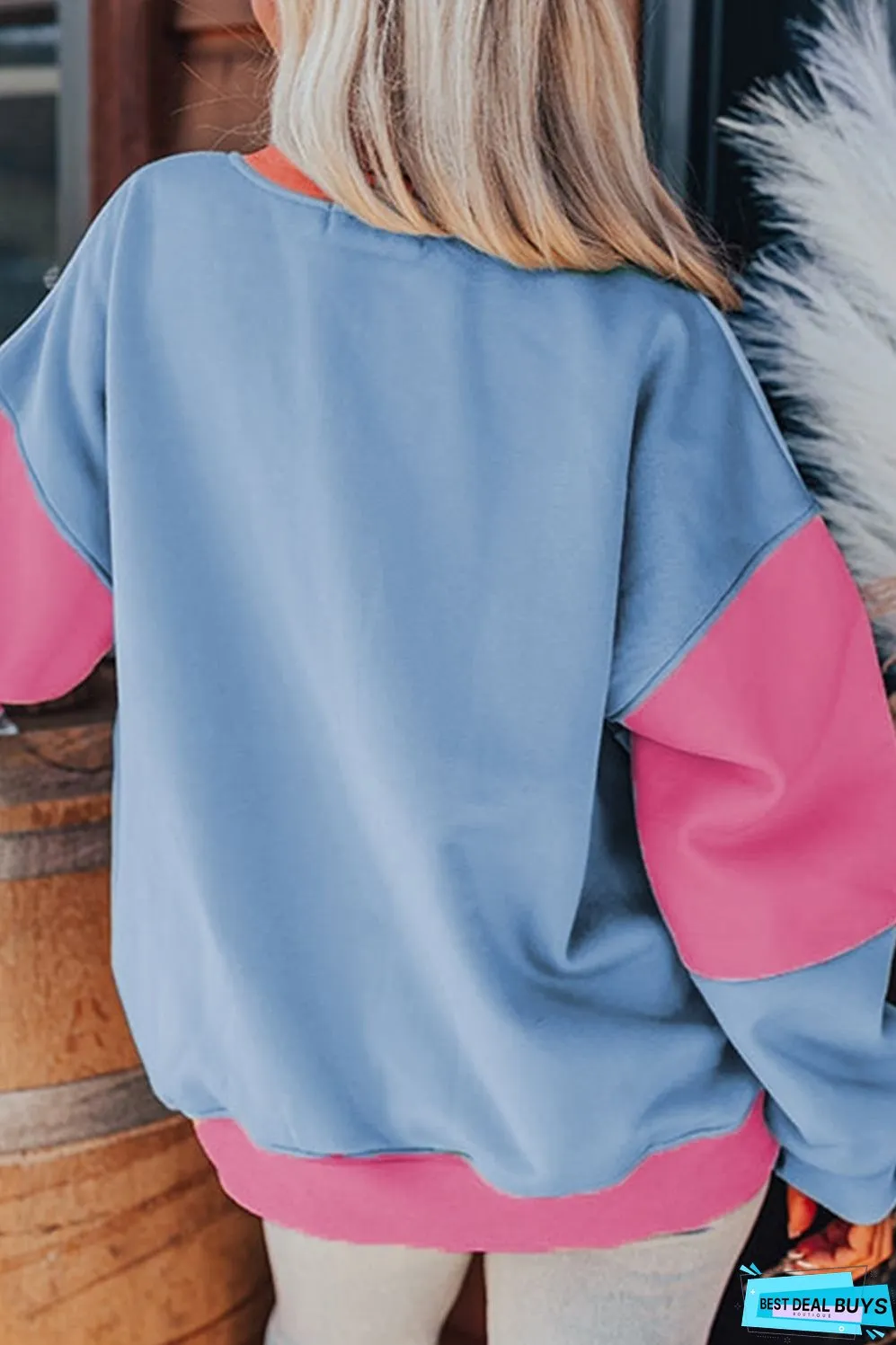 Color Block Round Neck Long Sleeve Sweatshirt