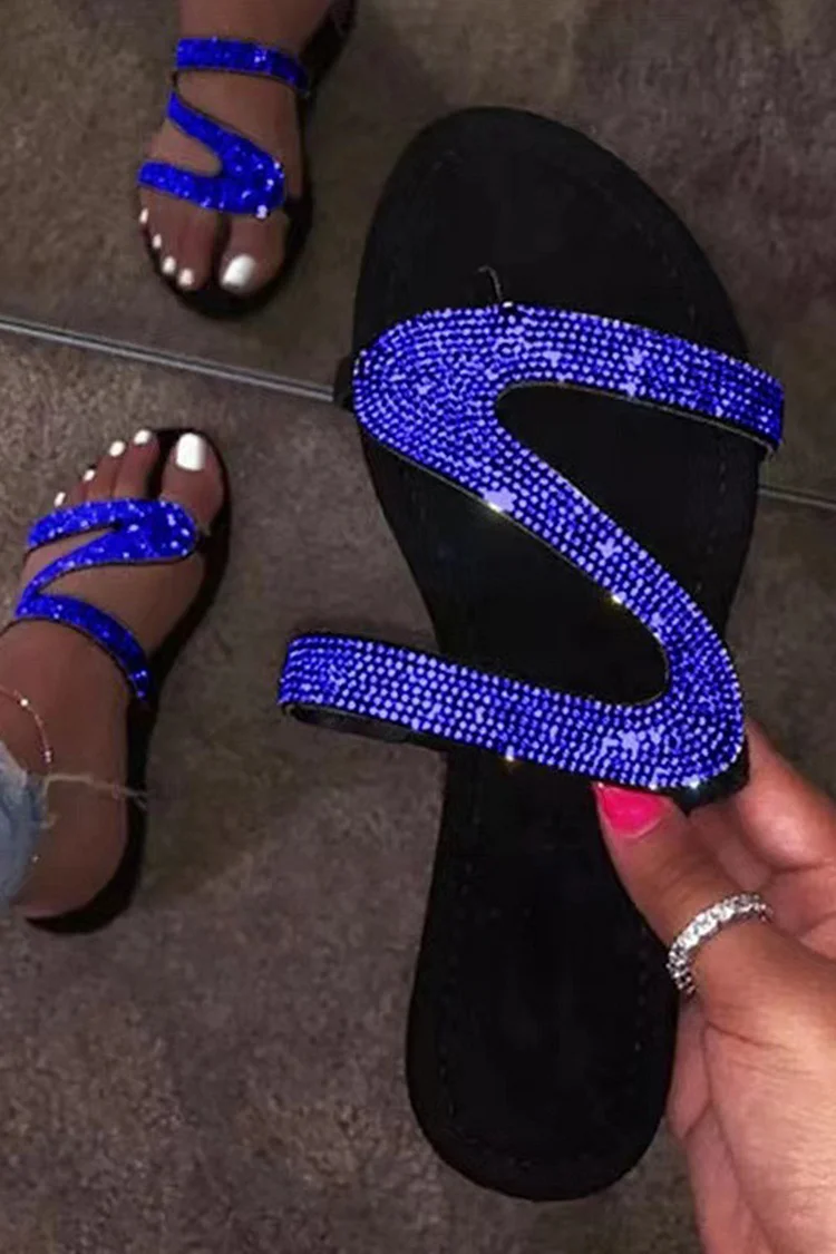 Beach Z Shape Rhinestone Clip Toe Flat Slippers 2024 - Xpluswear