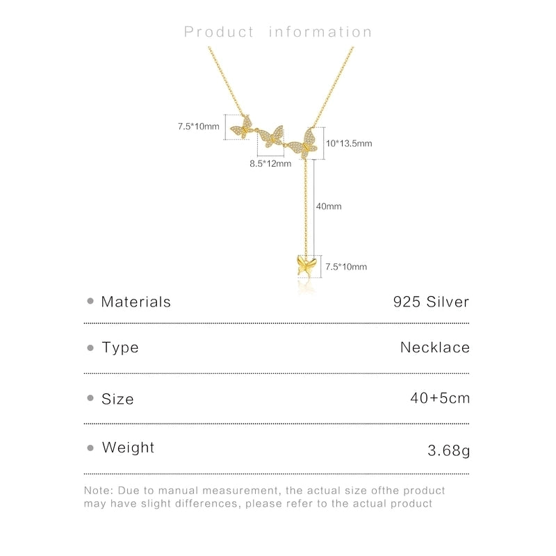 925 Sterling Silver Zircon Butterfly Pendant Necklace