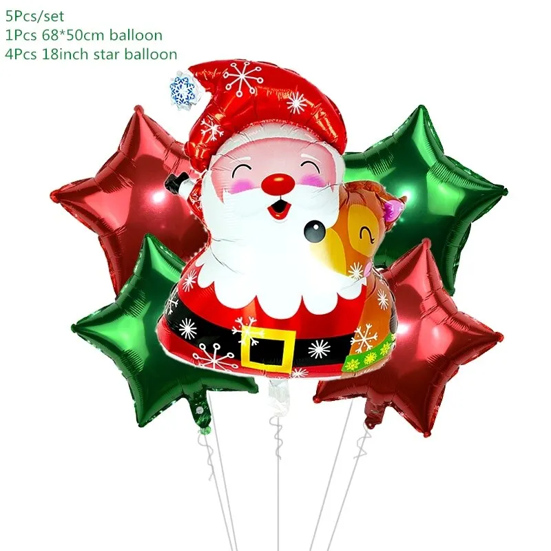 5Pcs/set Cartoon Santa Claus Snowman Foil Balloons Christmas Party Decorations Party Balloons Inflatable Helium Balloon Kids Toy