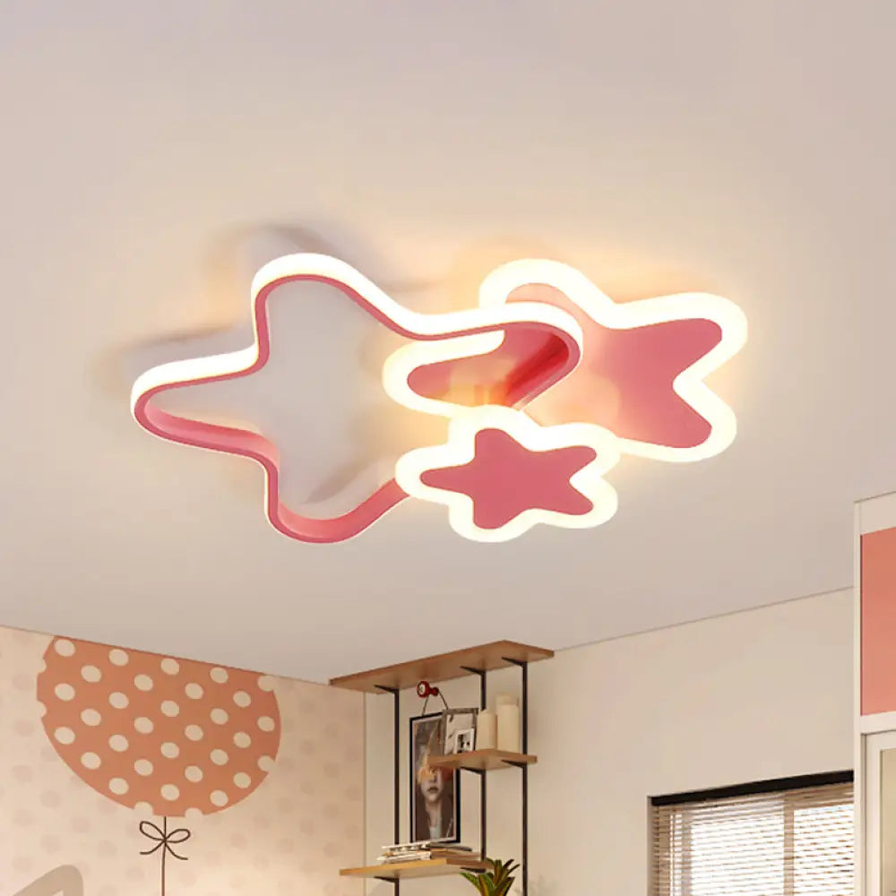 Girls Bedroom Led Pink Flushmount Ceiling Light - 16.5&rsquo;/20.5&rsquo; W With Star Acrylic Shade / 16.5&rsquo;