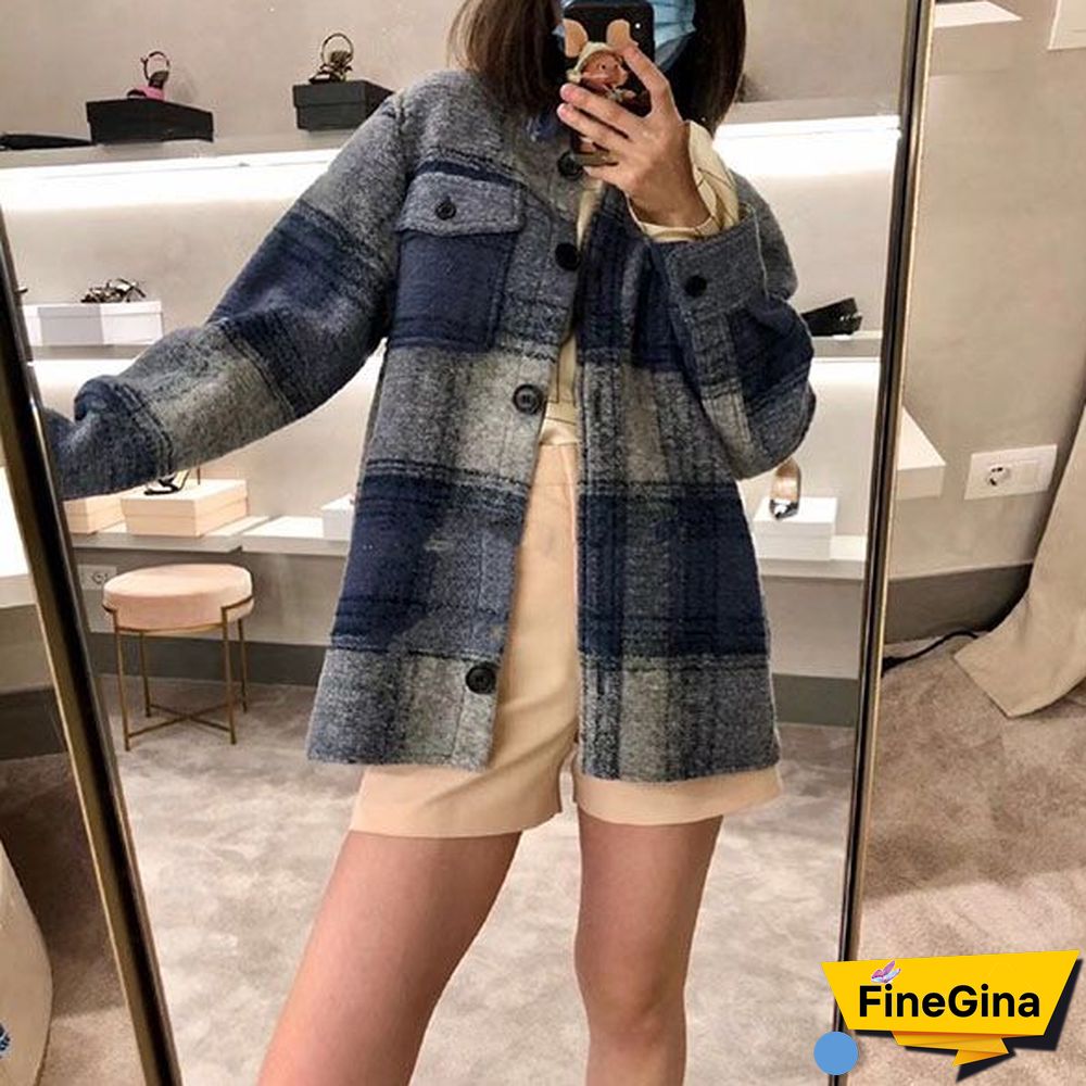 Dyed Pocket Overshirt Check Wool Blend Shirt Jacket