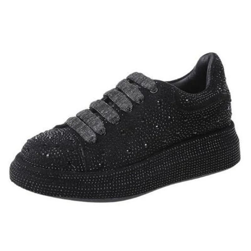 NEW Brand Women Fashion Casual Glitter Sparkling Sneakers Women Encrusted Lace Up Shoes White Sole Fashion Street Sneakers Shiny