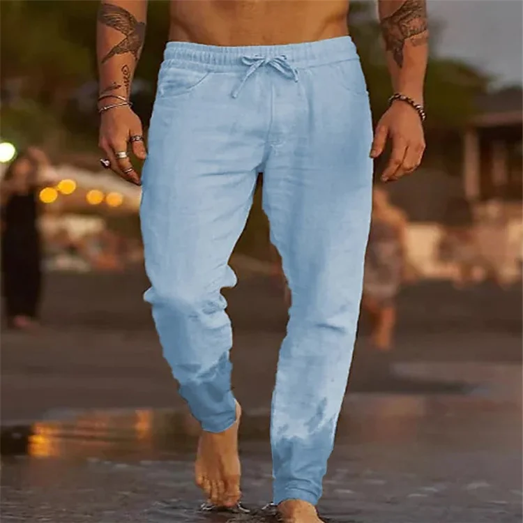 BrosWear Men's Solid Color Loose Casual Beach Trousers