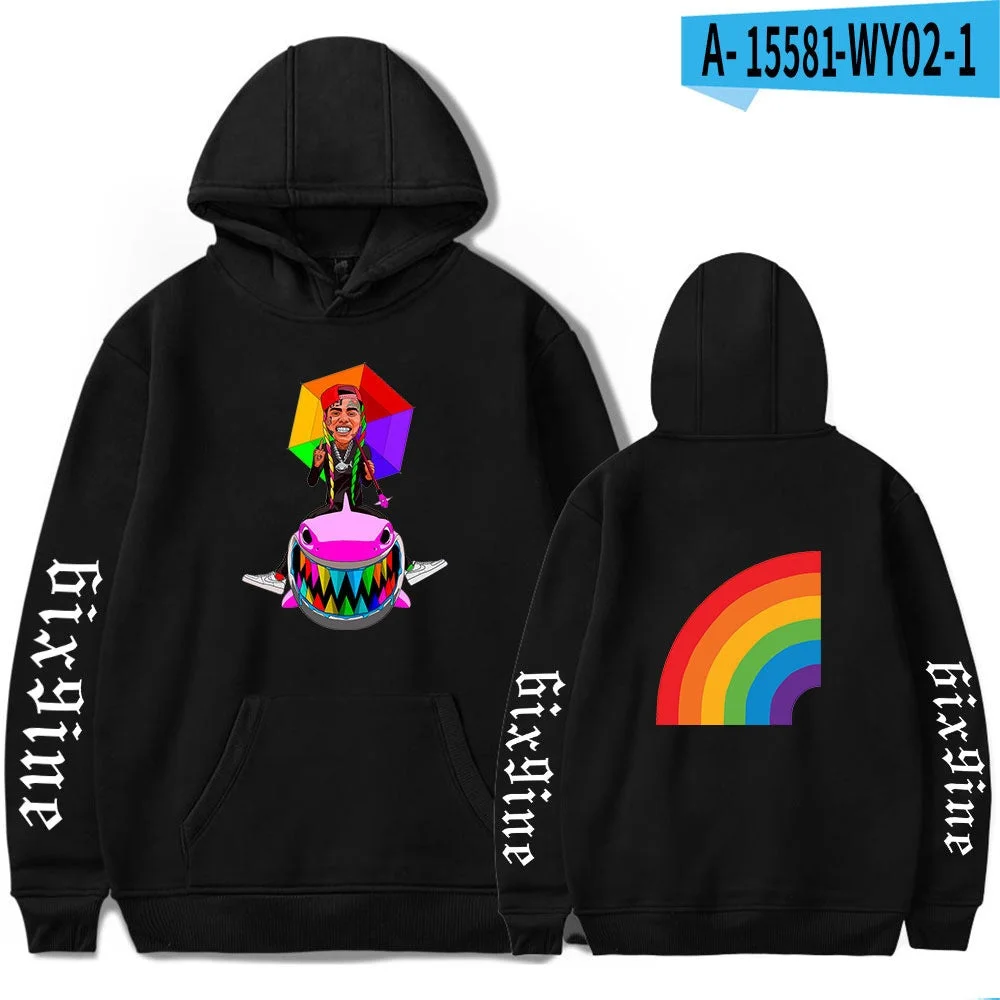 6ix9ine Hoodie Shark Rainbow Floral Streetwear Hooded Sweatshirt