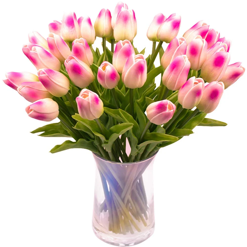 30pcs Artificial Tulips Flowers Real Touch Champagne Tulips Fake Holland PU Tulip Bouquet Latex Flowers