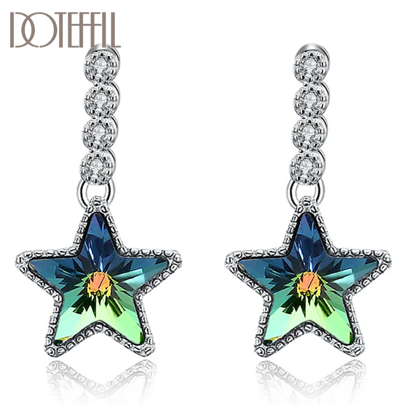 DOTEFFIL 925 Sterling Silver Star Crystal AAA Zircon Pendant Earrings For Women Jewelry