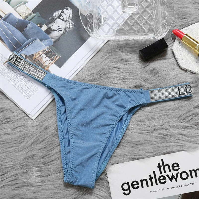 G-String Panties Sexy Underwear Women Thong Female Underpants Lingerie Solid Color Crystal Waist Pantys Girls Intimates Lingerie