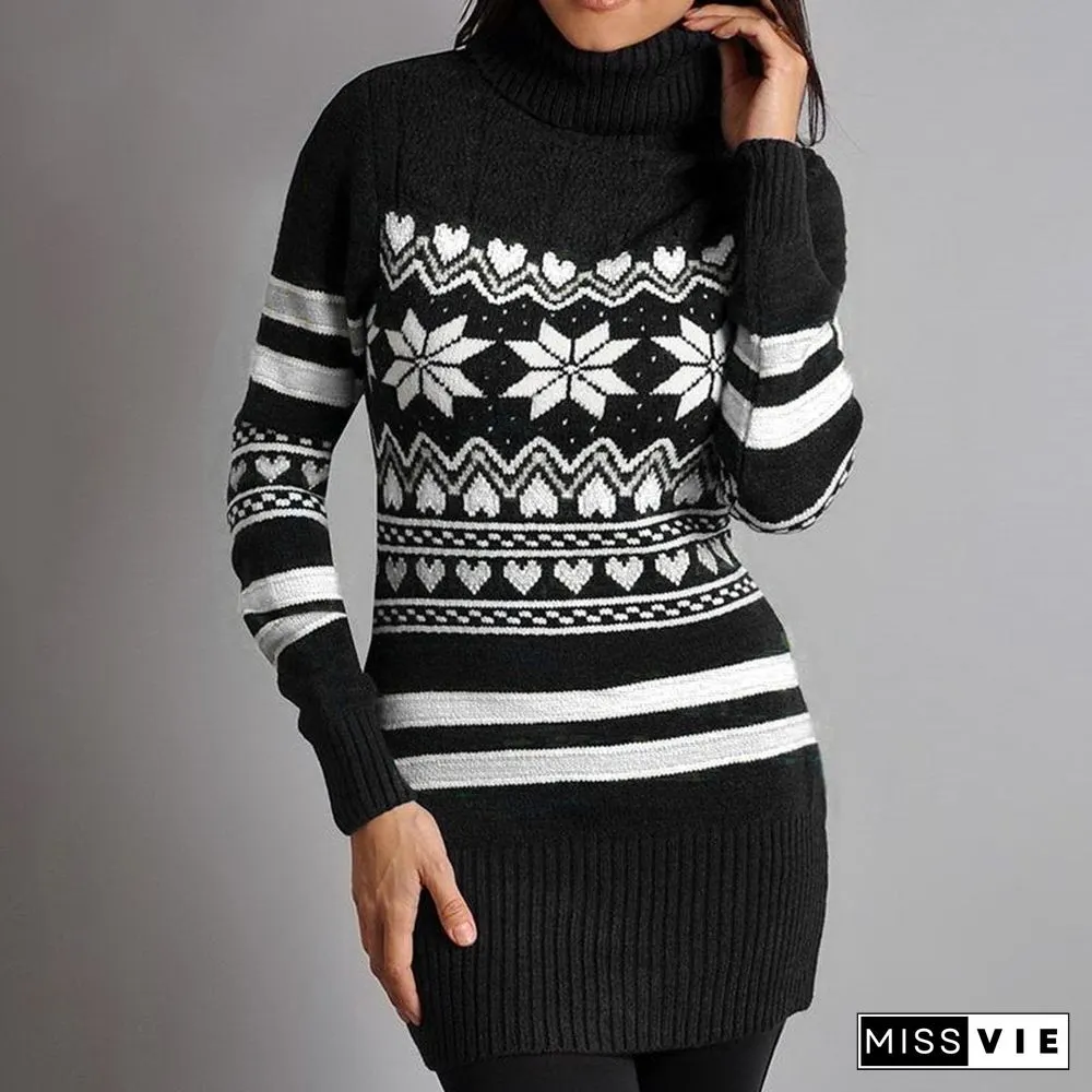 Slinky High Collar Pattern Sweater Top