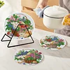 4PCS Diamond Painted Wooden Flower Basket Placemats Insulated Dish Mats with Holder