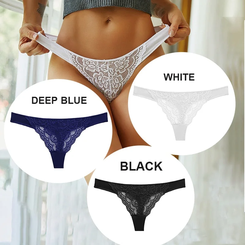 FINETOO 3PCS/Set M-XL Cotton G-string Women Lace Panties Sexy Woman Thong Underwear Lingerie Lace Pantys Femme T-Back Underpants