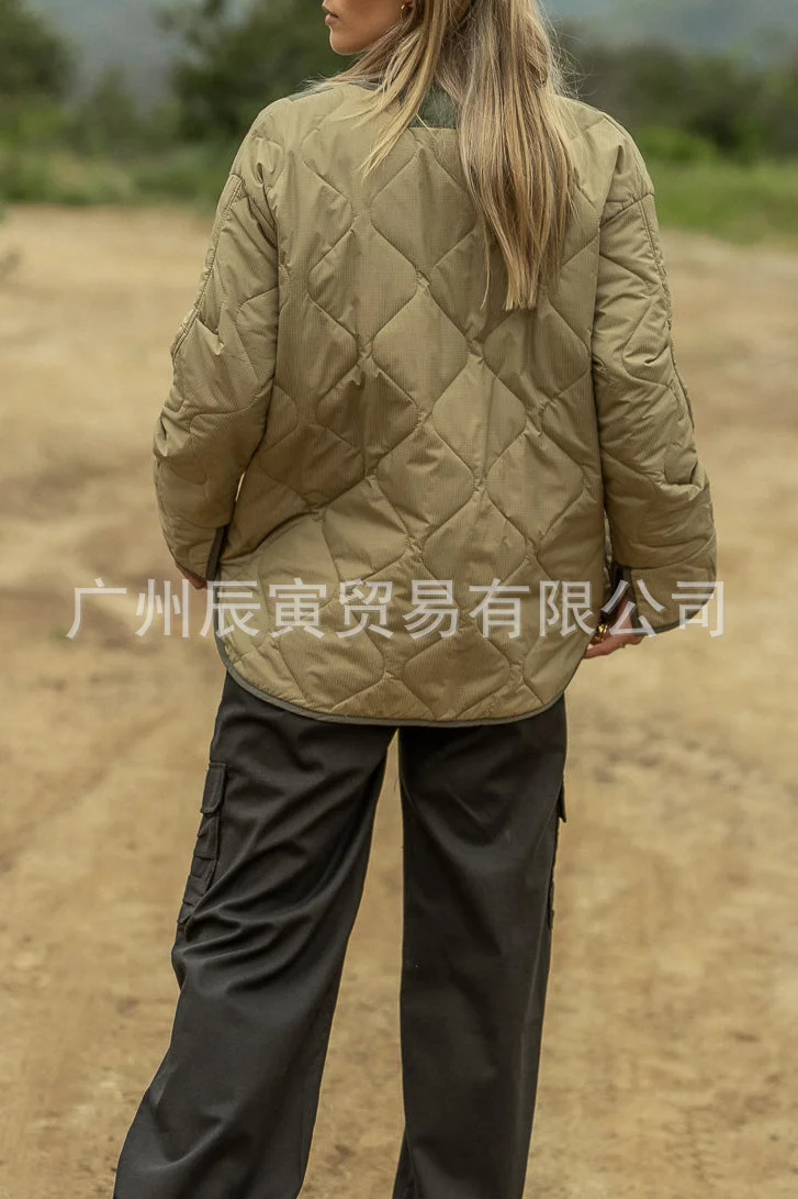 Woherb The Ins New Ladies Autumn Winter Coat · Loose Hourglass Quilted Color Double Pouch Jacket-Outfit Ideas