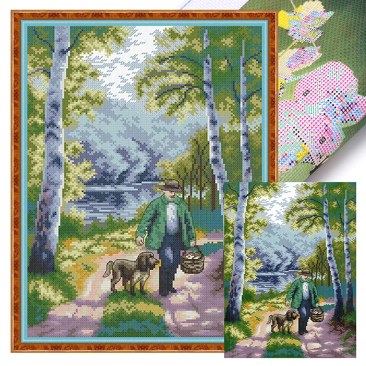 Joy Sunday- Outdoor picnic- 14CT - 2 Strands Threads Printed Cross Stitch - 29*40cm(Canvas)