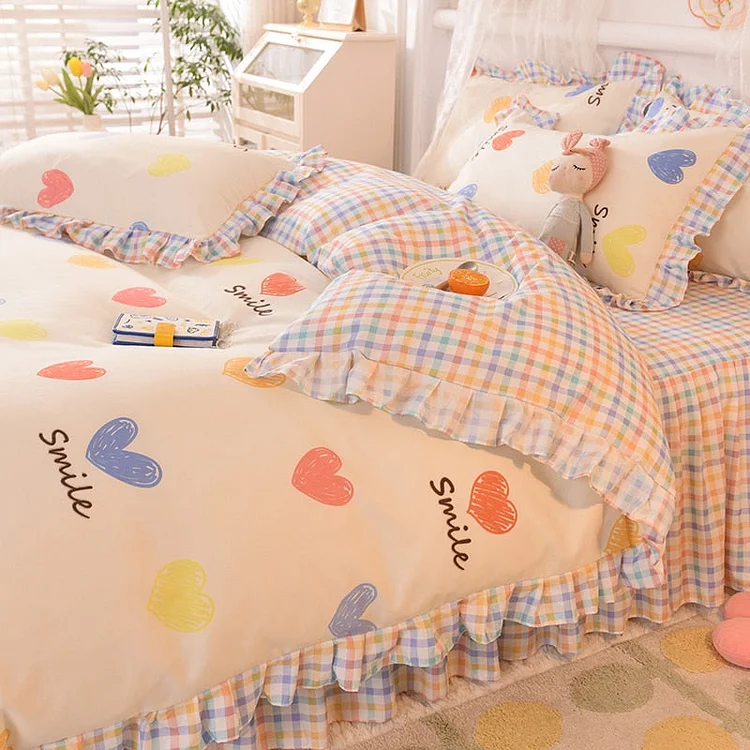 Lovely Heart Pattern Bedding Sheet Duvet Cover Set - Gotamochi Kawaii Shop, Kawaii Clothes