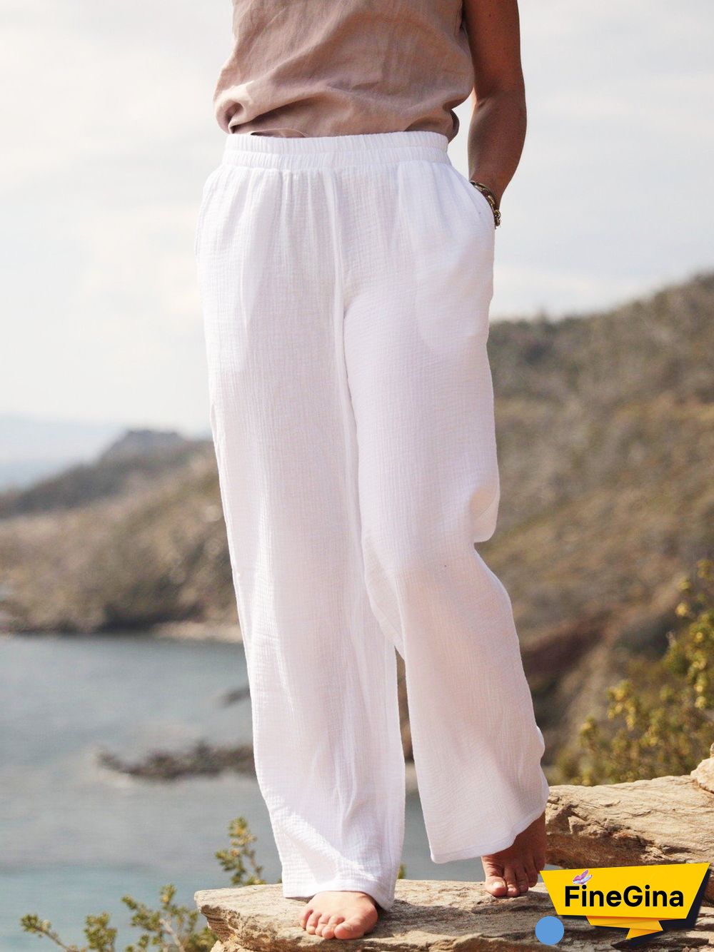 Solid Pockets Casual Loosen Pants