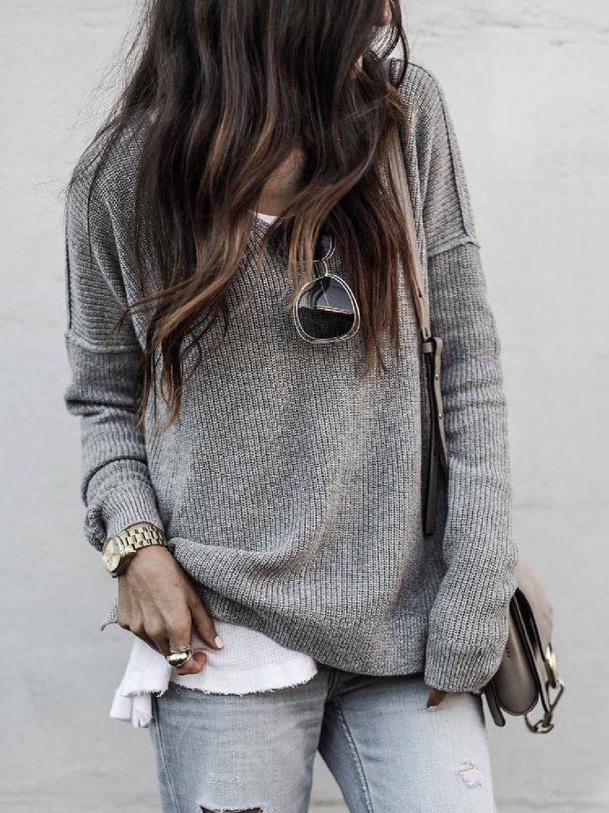 Gray Casual Long Sleeve Shirts & Tops Sweatshirts Zaesvini