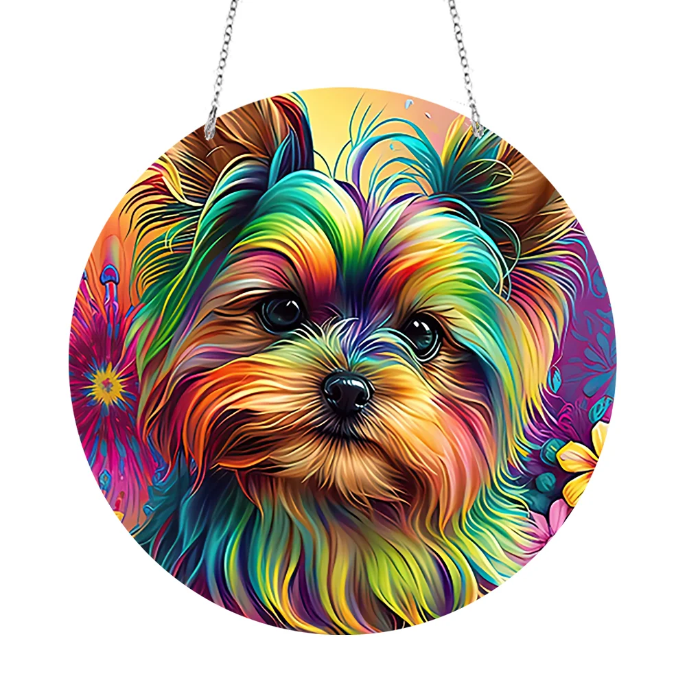 DIY Dog Crystal Diamond Pendant Single-sided 5D Round for Home Garden