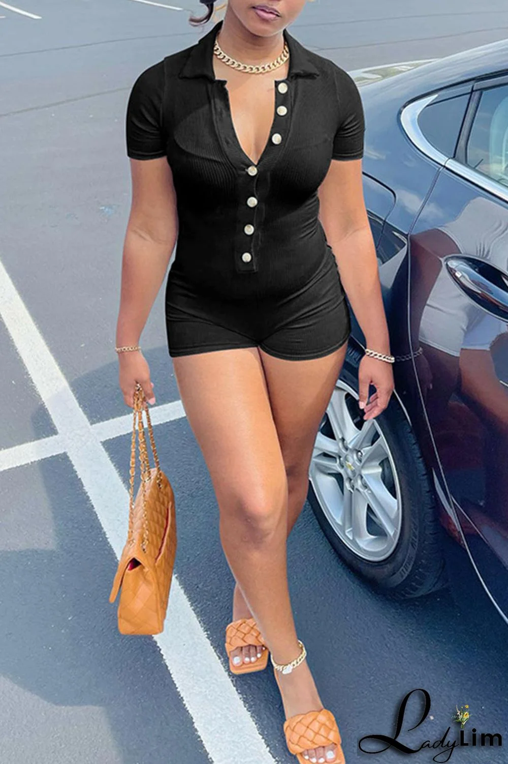 White Fashion Casual Solid Basic Turndown Collar Skinny Romper