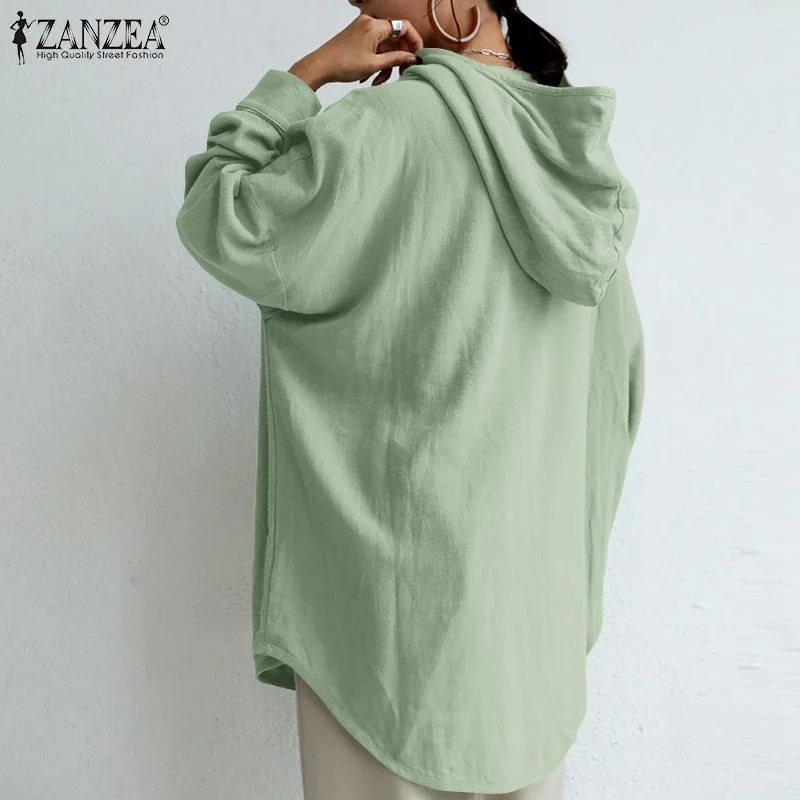 ZANZEA Oversized Tops Fashion Women Hoodies Long Sleeve Blouse Autumn Pullover Casual Hooded Sweatshirt Loose Solid Shirt 2022
