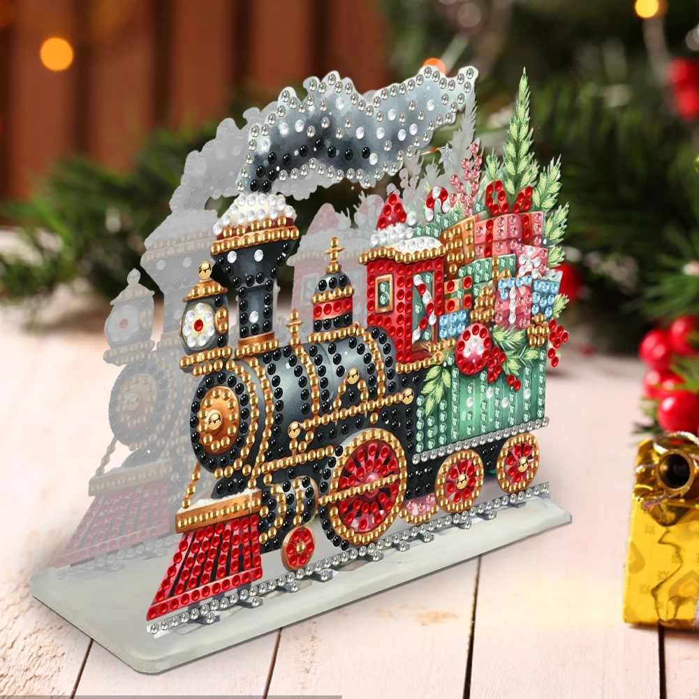 5D DIY Christmas Train Acrylic Double Sided Diamond Art Paper Towel Storage Rack Decor