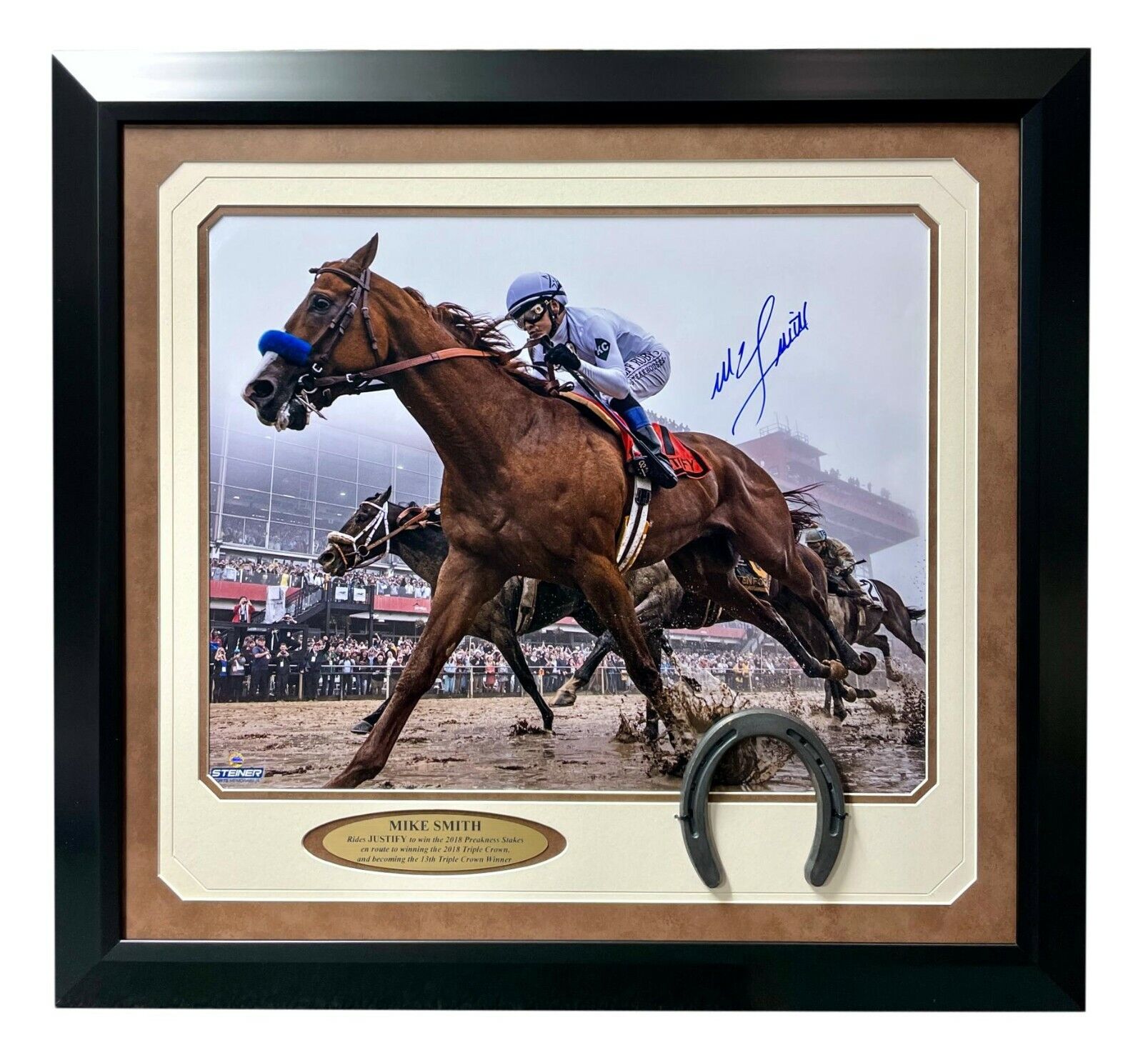 Mike Smith Signed Justify 16x20 Photo Poster painting Framed Steiner COA Triple Crown Horse Auto