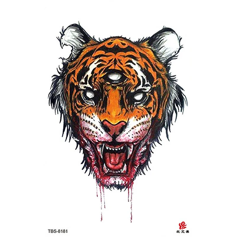 Sdrawing Forest King Animal Tattoo Sticker for Men Tiger Skull Skeleton Fake Tattoo for Women Wolf Tattoo Temporary Waterproof