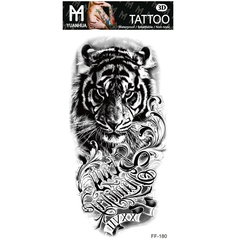 Sdrawing Forest Tattoo Sticker for Men Women Children Tiger Wolf Death Skull Temporary Tattoo Fake Henna Skeleton King Animal Tatoo